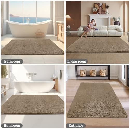 Yeaban Chenille Taupe Bathroom Rug 36"x60", Non-Slip Rubber Backing - Image 6