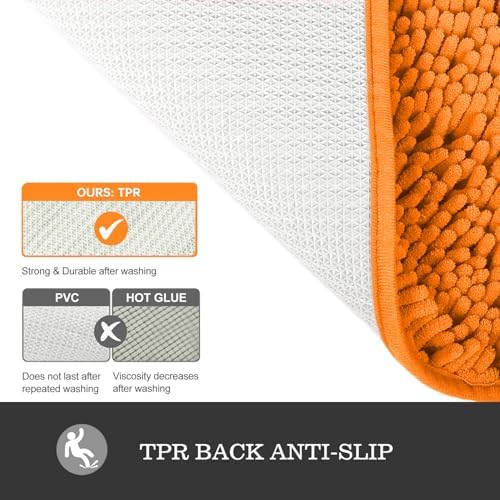 Yeaban Chenille Orange Bathroom Rug 20"x32", Non-Slip Rubber Backing - Image 3