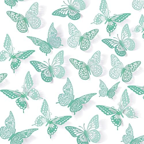 SAOROPEB 3D Butterfly Wall Decor 48 Pcs Pale Turquoise Butterfly Decoration by SAOROPEB