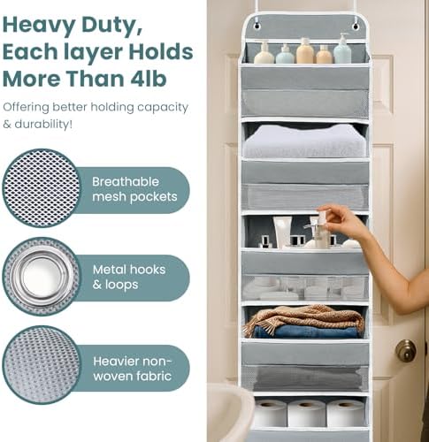 Over the Door Organizer 6 Shelves & 8 Pockets, Zippered Divider - Image 4