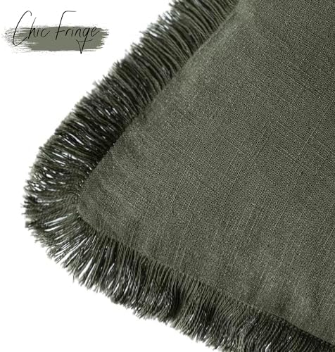 Foindtower Boho Linen Fringe Lumbar Throw Pillow Covers 12×20 Dark Green - Image 3