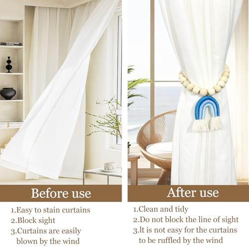 2 Pieces Wooden Beaded Curtain Tiebacks, Tassel Curtain Buckles Magnetic - Image 4