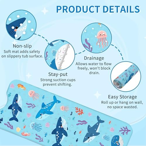 Shark Bath Mat for Tub Non Slip, Kids Bath Mat for Baby - Image 3