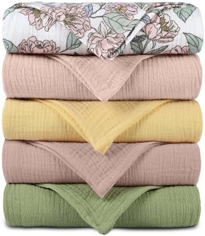 Muslin Receiving Blankets 5 Pack, Soft Swaddle Wraps by LYRICHOMBABY