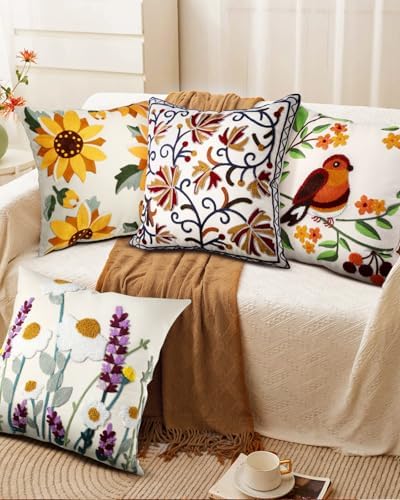 Embroidered Throw Pillow Cover, 18x18 Inch, Fall Floral - Image 6