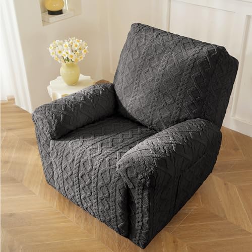 vctops 4 Pieces Recliner Chair Covers, Geometric Jacquard Plush Recliner - Image 7