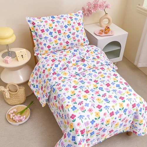 Caressma Colorful Floral Toddler Bedding Set 4 Pieces Kids Comforter Set - Image 2