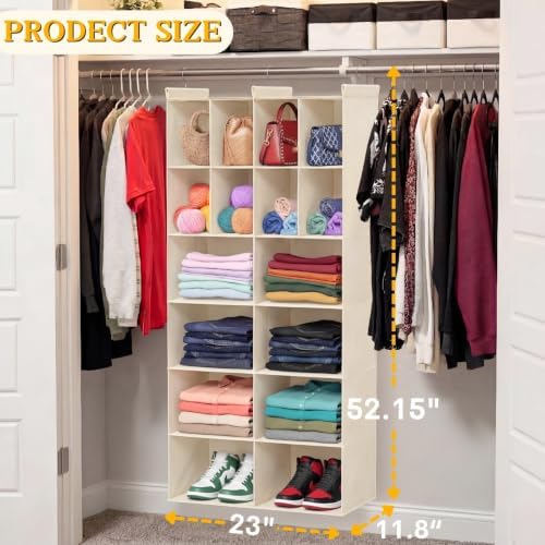 6 Tier Hanging Closet Organizer, 16 Compartments Dual Row Storage - Image 3