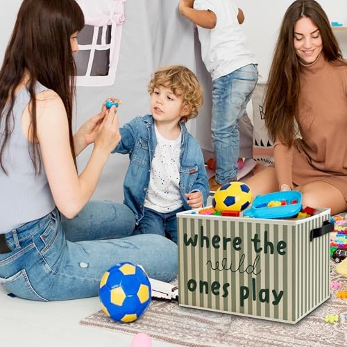 Green Stripe Boho Classroom Storage Bins Box - Image 2