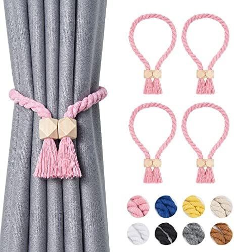 NICEEC 4 Pack Wooden Polyhedron Magnetic Curtain Tiebacks Boho Home Decor Drape by NICEEC