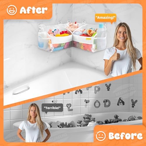 3 Compartments Bath Toy Storage Corner Bath Toy Holder - Image 2