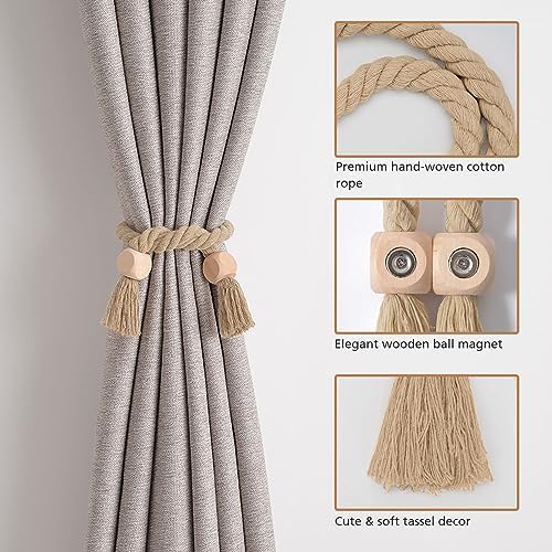 NICEEC 4 Pack Wooden Cube Magnetic Curtain Tiebacks Boho Home Decor Drape Tie - Image 3