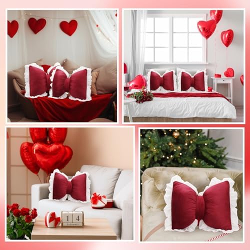 Yousoontic 2 Pcs Bow Throw Pillows 15.7x12.6 in, Waffle Weave Fabric - Image 6