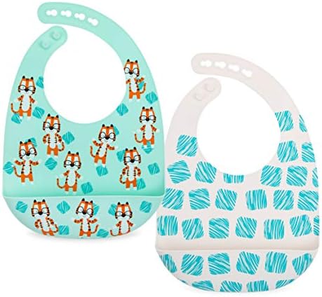 Nuby Adjustable Easy Clean Soft Silicone Bibs by NubyUSA