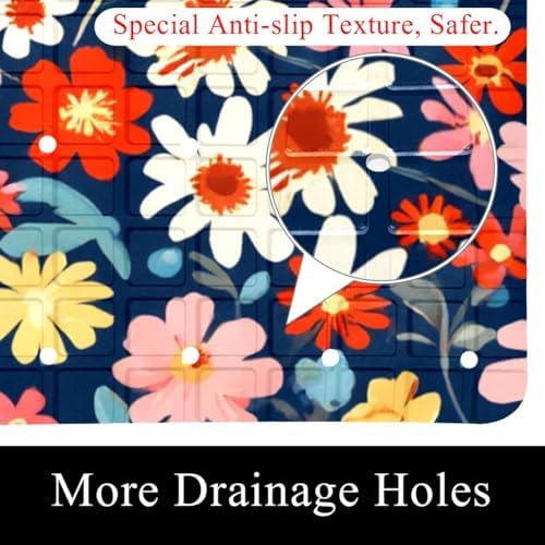 Bathtub Mat Non Slip 26.8x15.1 Inch, Colorful Flower Shower Mat - Image 2
