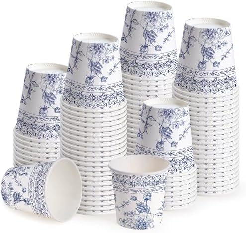 WRAPAHOLIC 3oz Toile Blue Floral Bathroom Cups by WRAPAHOLIC