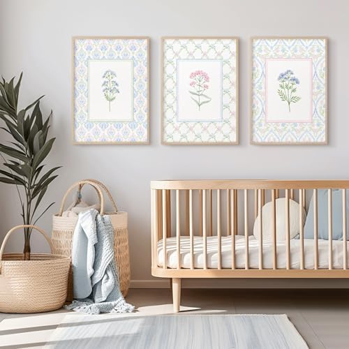 Lhoiplme Wildflower Nursery Wall Art Decor Baby Girl Room Canvas Prints Pastel - Image 4