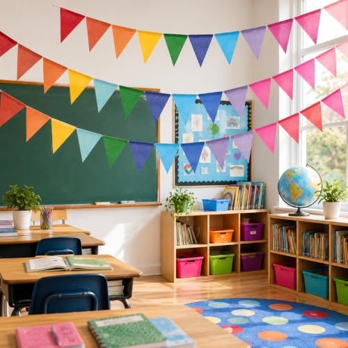 G2PLUS Pre-Strung Rainbow Pennant Banner Triangle Bunting Garland 60PCS - Image 5
