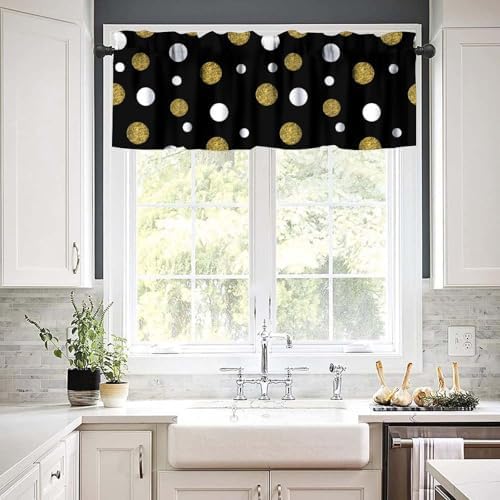 Polka Dot Window Valance, Small Gold Dots White Circles Modern Geometric - Image 3