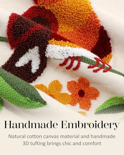 Embroidered Throw Pillow Cover, 18x18 Inch, Bird Branch - Image 2