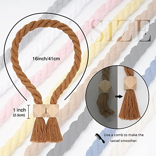 NICEEC 4 Pack Wooden Polyhedron Magnetic Curtain Tiebacks Boho Home Decor Drape - Image 4