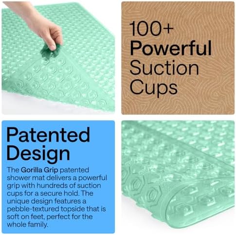GORILLA GRIP Square Shower Stall Mat, Bathtub Floor Mat, 21x21 Green - Image 3