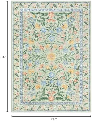 Wonnitar Machine Washable 5x7 Area Rug, Boho Floral Rugs - Image 2