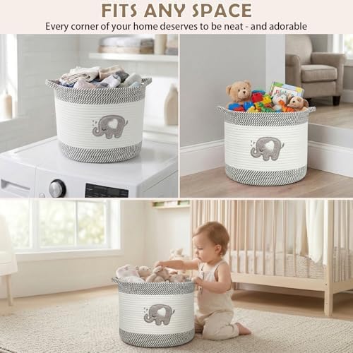 Baby Laundry Basket for Nursery, Large 15”x12” Elephant Storage Baskets - Image 3