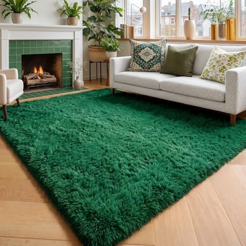 Amdrebio Dark Green Shaggy Area Rug 5x8 - Image 5