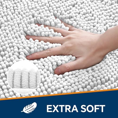Chenille Bathroom Runner Rug 17"x47" Light Gray, Plush Bath Mat - Image 3