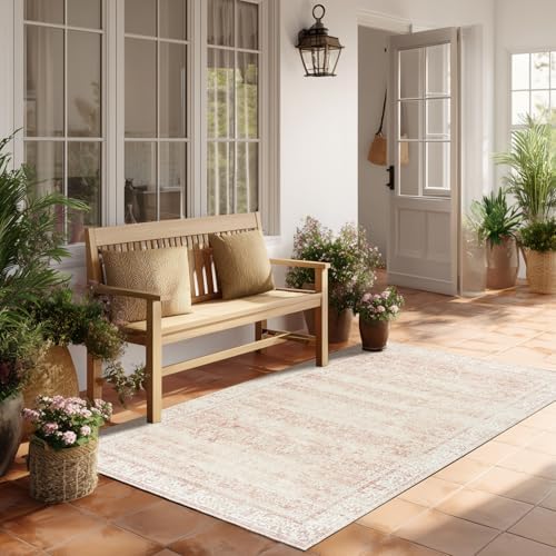 Vintage Pink Rug 3x5 Washable Non Slip Floral Indoor Rugs - Image 2
