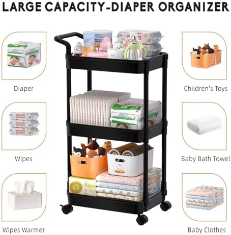Volnamal Diaper Caddy, 3 Tier Rolling Cart - Image 6