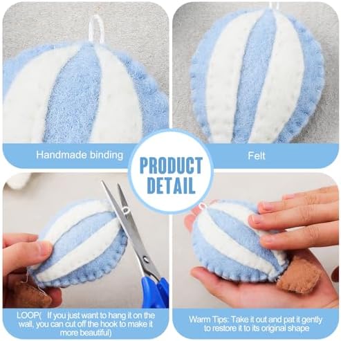 Poen 10 Pcs Hot Air Balloon Felt Wall Decor, Nursery Stars Clouds - Image 3