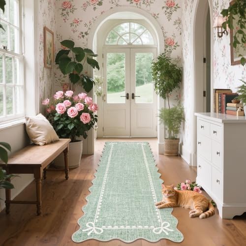 GarveeHome Scalloped Hallway Runner Rug 2.5x8 Non Slip Sage Green Rugs - Image 2