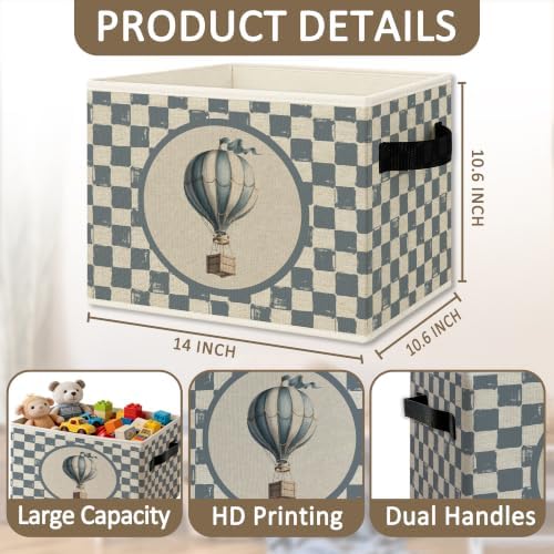 Vintage Blue Checkered Hot Air Balloon Foldable Storage Box - Image 6