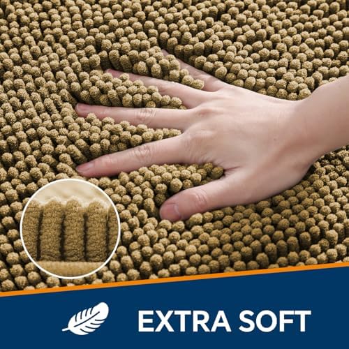 Chenille Bathroom Rug 30"x50" Tan, Large Plush Bath Mat - Image 3