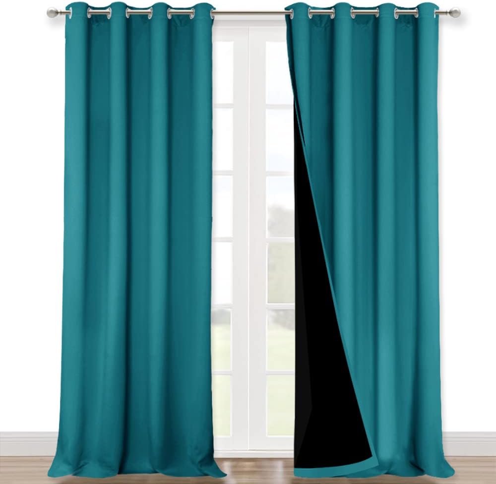 NICETOWN Full Shading Curtains for Windows, Super Heavy-Duty Black Lined Blackout Curtains for Bedroom, Privacy Assured Window Treatment (Peacock Teal, Pack of 2, 52 inches W x 95 inches L)