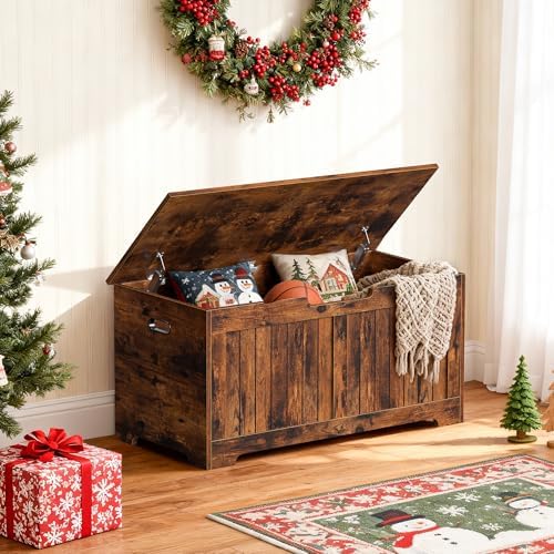 Wooden Storage Chest Box with Flip-top Lid & Safety Hinge, 39.4 Inch Living - Image 7