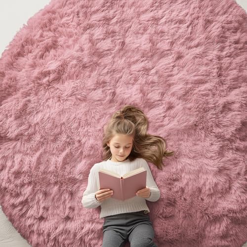 OLANLY Pale Pink Round Rugs for Bedroom by OLANLY