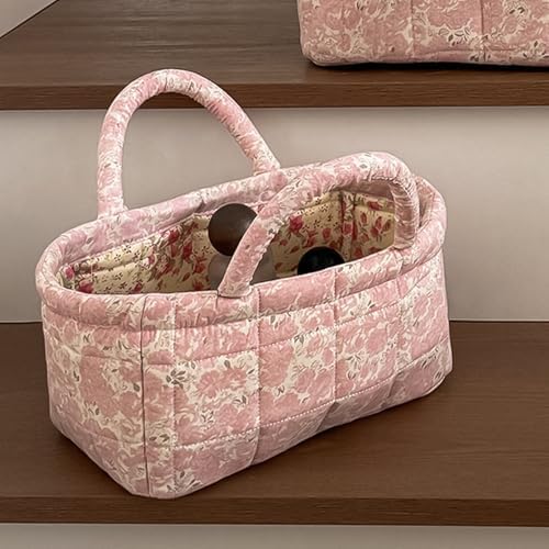 Small Storage Basket Organizer, Mini Fabric Floral Storage Baskets - Image 3