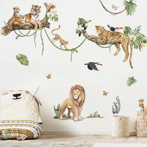 decalmile XL Jungle Animals Tree Branch Safari Lion Wall Decals Stickers - Image 3