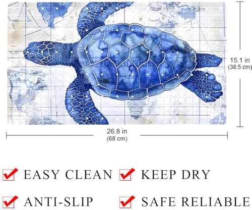 Bathtub Mat Non Slip 26.8x15.1In, Turtle Nautical Map Bath Mat - Image 4
