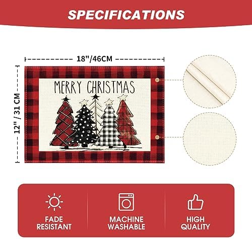 Artoid Mode Red and Black Buffalo Plaid Christmas Trees Placemats Set of 8 - Image 6