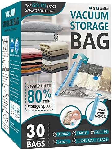 Vacuum Storage Bags with Hand Pump, Vacuum Seal Space Saver Bags, 30 Combo by CozyEssential