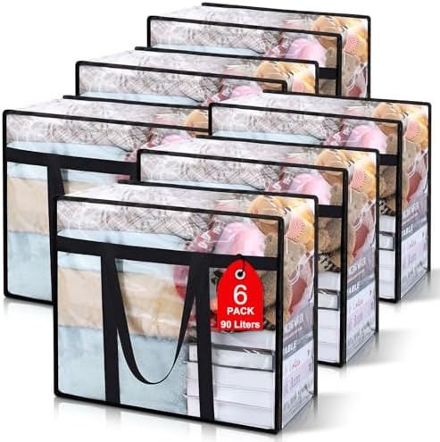 6Pack Clear Blanket Storage Bags, Vinyl Comforter Clothes Storage Closet by Besslly