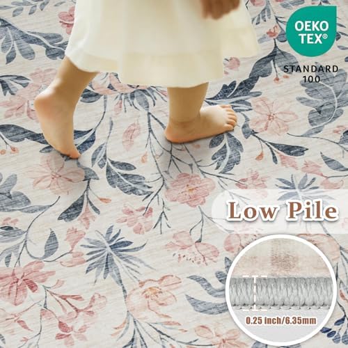 8x10 Area Rugs Boho Floral Washable Living Room Rug Neutral Carpet Bedroom - Image 6