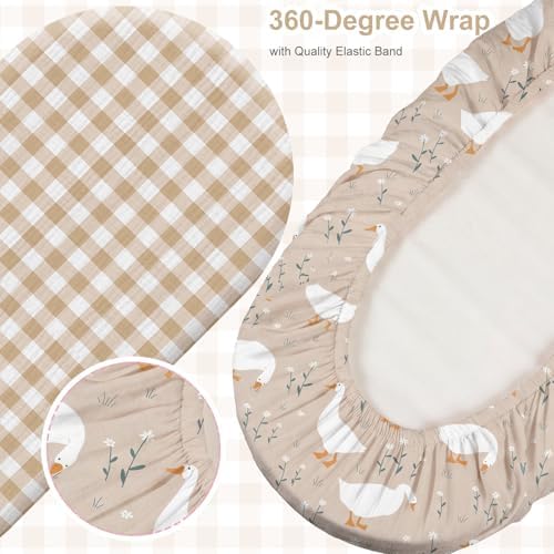 Breling 2 Pcs Muslin Silly Goose Khaki Gingham Bassinet Sheets - Image 3