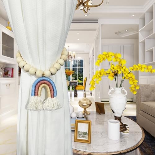 2 Pieces Wooden Beaded Curtain Tiebacks, Tassel Curtain Buckles Magnetic - Image 4