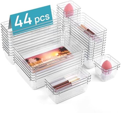 Vtopmart 44 PCS Clear Plastic Drawer Organizers Set, Vanity Organizer Trays by Vtopmart