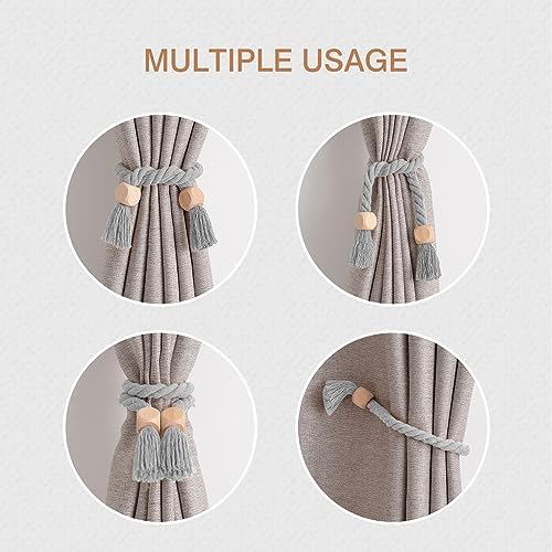 NICEEC 4 Pack Wooden Cube Magnetic Curtain Tiebacks Boho Home Decor Drape Tie - Image 5